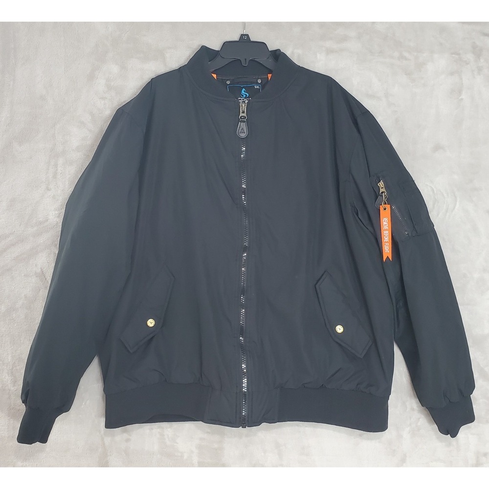 Spire Jacket Men's 5XL Black‎ Aviator Flight Bomber Coat Quilted Pockets Aviator